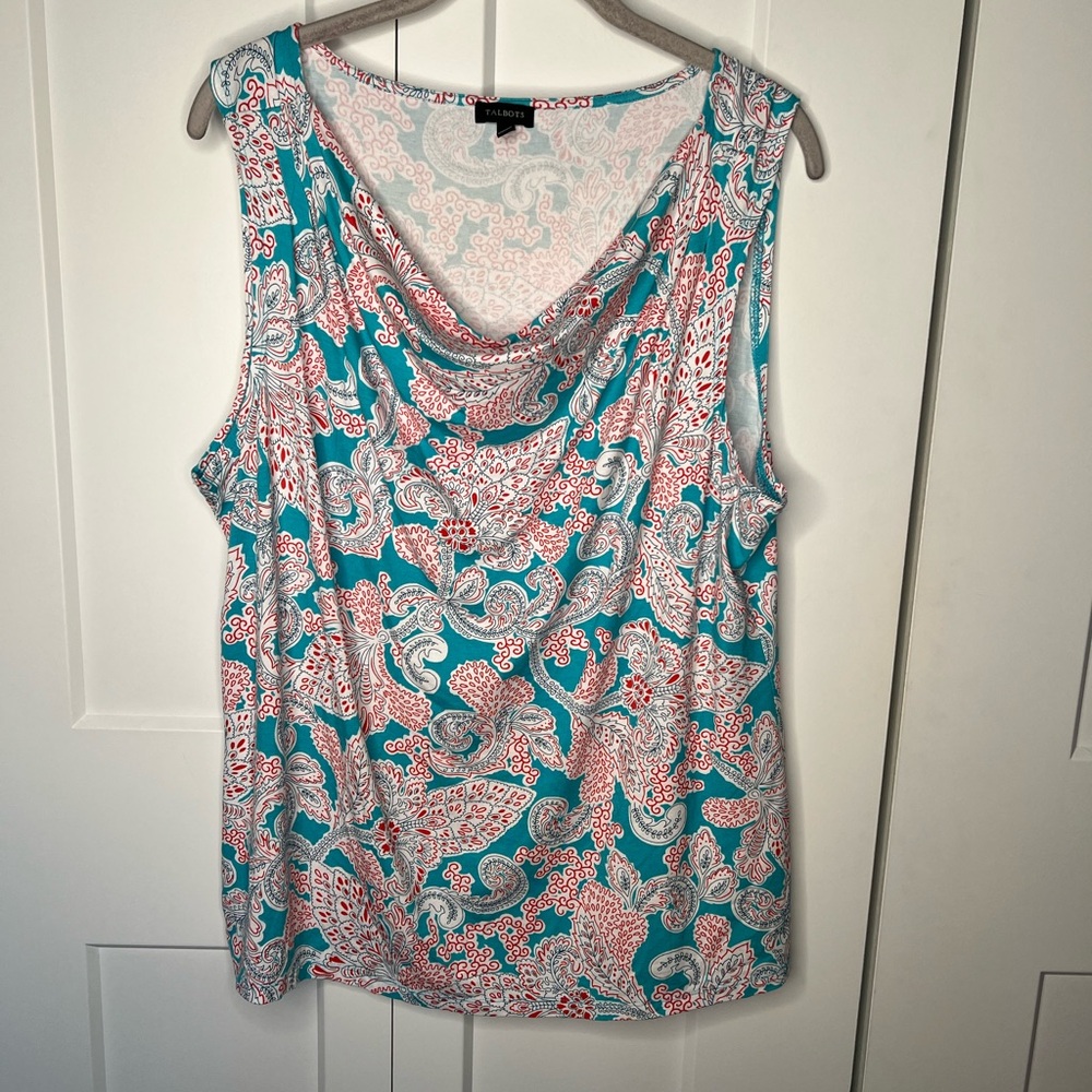 Talbots Paisley Draped Sleeveless Blouse Tank Women's Size XL